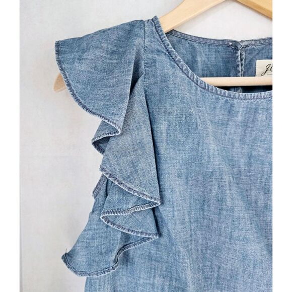 J. Crew‎ Ruffle Cotton Top in Chambray Pullover Size 0 - Picture 5 of 8